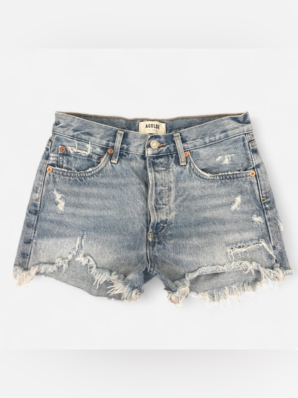 Agolde Distressed Light Blue Denim Cutoff Shorts size 26